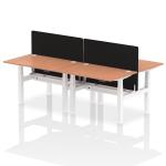Air Back-to-Back 1200 x 800mm Height Adjustable 4 Person Bench Desk Beech Top with Cable Ports White Frame with Black Straight Screen HA01715