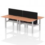 Air Back-to-Back 1200 x 800mm Height Adjustable 4 Person Office Bench Desk Beech Top with Scalloped Edge Silver Frame with Black Straight Screen HA01719