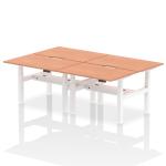 Air Back-to-Back 1200 x 800mm Height Adjustable 4 Person Bench Desk Beech Top with Scalloped Edge White Frame HA01720