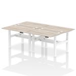 Air Back-to-Back 1200 x 800mm Height Adjustable 4 Person Bench Desk Grey Oak Top with Cable Ports White Frame HA01726