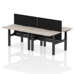 Air Back-to-Back 1200 x 800mm Height Adjustable 4 Person Bench Desk Grey Oak Top with Scalloped Edge Black Frame with Black Straight Screen HA01729