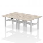 Air Back-to-Back 1200 x 800mm Height Adjustable 4 Person Bench Desk Grey Oak Top with Scalloped Edge Silver Frame HA01730