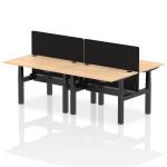 Air Back-to-Back 1200 x 800mm Height Adjustable 4 Person Bench Desk Maple Top with Cable Ports Black Frame with Black Straight Screen HA01735