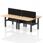 Air Back-to-Back 1200 x 800mm Height Adjustable 4 Person Office Bench Desk Maple Top with Cable Ports Black Frame with Black Straight Screen HA01735