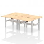 Air Back-to-Back 1200 x 800mm Height Adjustable 4 Person Office Bench Desk Maple Top with Scalloped Edge Silver Frame HA01742