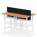 Air Back-to-Back 1200 x 800mm Height Adjustable 4 Person Bench Desk Oak Top with Cable Ports White Frame with Black Straight Screen HA01751