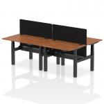 Air Back-to-Back 1200 x 800mm Height Adjustable 4 Person Office Bench Desk Walnut Top with Cable Ports Black Frame with Black Straight Screen HA01759