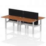 Air Back-to-Back 1200 x 800mm Height Adjustable 4 Person Office Bench Desk Walnut Top with Cable Ports Silver Frame with Black Straight Screen HA01761