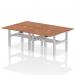 Air Back-to-Back 1200 x 800mm Height Adjustable 4 Person Office Bench Desk Walnut Top with Scalloped Edge Silver Frame HA01766