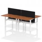 Air Back-to-Back 1200 x 800mm Height Adjustable 4 Person Office Bench Desk Walnut Top with Scalloped Edge White Frame with Black Straight Screen HA01769