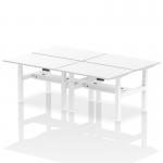 Air Back-to-Back 1200 x 800mm Height Adjustable 4 Person Office Bench Desk White Top with Cable Ports White Frame HA01774