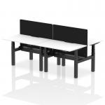 Air Back-to-Back 1200 x 800mm Height Adjustable 4 Person Office Bench Desk White Top with Scalloped Edge Black Frame with Black Straight Screen HA01777