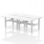 Air Back-to-Back 1200 x 800mm Height Adjustable 4 Person Office Bench Desk White Top with Scalloped Edge Silver Frame HA01778