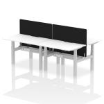 Air Back-to-Back 1200 x 800mm Height Adjustable 4 Person Bench Desk White Top with Scalloped Edge Silver Frame with Black Straight Screen HA01779