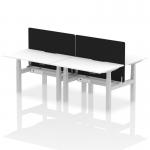 Air Back-to-Back 1200 x 800mm Height Adjustable 4 Person Office Bench Desk White Top with Scalloped Edge Silver Frame with Black Straight Screen HA01779