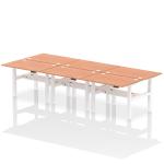 Air Back-to-Back 1200 x 800mm Height Adjustable 6 Person Bench Desk Beech Top with Cable Ports White Frame HA01786