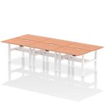 Air Back-to-Back 1200 x 800mm Height Adjustable 6 Person Bench Desk Beech Top with Scalloped Edge White Frame HA01792