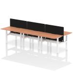 Air Back-to-Back 1200 x 800mm Height Adjustable 6 Person Bench Desk Beech Top with Scalloped Edge White Frame with Black Straight Screen HA01793