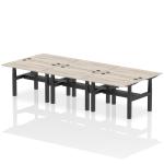 Air Back-to-Back 1200 x 800mm Height Adjustable 6 Person Bench Desk Grey Oak Top with Cable Ports Black Frame HA01794