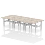 Air Back-to-Back 1200 x 800mm Height Adjustable 6 Person Bench Desk Grey Oak Top with Cable Ports Silver Frame HA01796