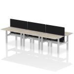 Air Back-to-Back 1200 x 800mm Height Adjustable 6 Person Bench Desk Grey Oak Top with Cable Ports Silver Frame with Black Straight Screen HA01797