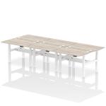 Air Back-to-Back 1200 x 800mm Height Adjustable 6 Person Bench Desk Grey Oak Top with Cable Ports White Frame HA01798