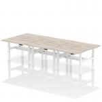 Air Back-to-Back 1200 x 800mm Height Adjustable 6 Person Bench Desk Grey Oak Top with Scalloped Edge White Frame HA01804