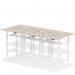 Air Back-to-Back 1200 x 800mm Height Adjustable 6 Person Bench Desk Grey Oak Top with Scalloped Edge White Frame HA01804