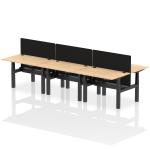 Air Back-to-Back 1200 x 800mm Height Adjustable 6 Person Bench Desk Maple Top with Cable Ports Black Frame with Black Straight Screen HA01807