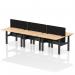 Air Back-to-Back 1200 x 800mm Height Adjustable 6 Person Office Bench Desk Maple Top with Cable Ports Black Frame with Black Straight Screen HA01807