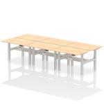 Air Back-to-Back 1200 x 800mm Height Adjustable 6 Person Bench Desk Maple Top with Cable Ports Silver Frame HA01808