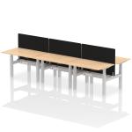 Air Back-to-Back 1200 x 800mm Height Adjustable 6 Person Bench Desk Maple Top with Cable Ports Silver Frame with Black Straight Screen HA01809
