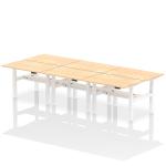 Air Back-to-Back 1200 x 800mm Height Adjustable 6 Person Bench Desk Maple Top with Cable Ports White Frame HA01810