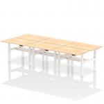 Air Back-to-Back 1200 x 800mm Height Adjustable 6 Person Office Bench Desk Maple Top with Cable Ports White Frame HA01810