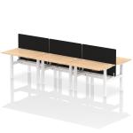 Air Back-to-Back 1200 x 800mm Height Adjustable 6 Person Bench Desk Maple Top with Cable Ports White Frame with Black Straight Screen HA01811