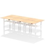 Air Back-to-Back 1200 x 800mm Height Adjustable 6 Person Bench Desk Maple Top with Scalloped Edge White Frame HA01816
