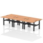 Air Back-to-Back 1200 x 800mm Height Adjustable 6 Person Bench Desk Oak Top with Cable Ports Black Frame HA01818