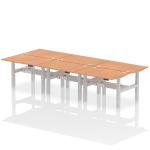 Air Back-to-Back 1200 x 800mm Height Adjustable 6 Person Bench Desk Oak Top with Cable Ports Silver Frame HA01820