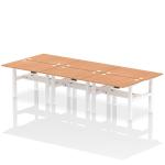 Air Back-to-Back 1200 x 800mm Height Adjustable 6 Person Bench Desk Oak Top with Cable Ports White Frame HA01822