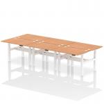 Air Back-to-Back 1200 x 800mm Height Adjustable 6 Person Office Bench Desk Oak Top with Cable Ports White Frame HA01822