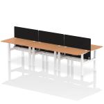 Air Back-to-Back 1200 x 800mm Height Adjustable 6 Person Bench Desk Oak Top with Cable Ports White Frame with Black Straight Screen HA01823