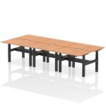 Air Back-to-Back 1200 x 800mm Height Adjustable 6 Person Bench Desk Oak Top with Scalloped Edge Black Frame HA01824