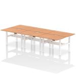 Air Back-to-Back 1200 x 800mm Height Adjustable 6 Person Bench Desk Oak Top with Scalloped Edge White Frame HA01828