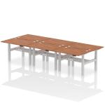 Air Back-to-Back 1200 x 800mm Height Adjustable 6 Person Bench Desk Walnut Top with Cable Ports Silver Frame HA01832