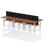 Air Back-to-Back 1200 x 800mm Height Adjustable 6 Person Bench Desk Walnut Top with Cable Ports Silver Frame with Black Straight Screen HA01833
