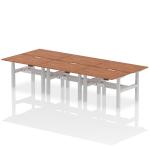 Air Back-to-Back 1200 x 800mm Height Adjustable 6 Person Bench Desk Walnut Top with Scalloped Edge Silver Frame HA01838