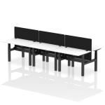 Air Back-to-Back 1200 x 800mm Height Adjustable 6 Person Bench Desk White Top with Cable Ports Black Frame with Black Straight Screen HA01843