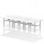 Air Back-to-Back 1200 x 800mm Height Adjustable 6 Person Office Bench Desk White Top with Cable Ports Silver Frame HA01844