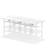 Air Back-to-Back 1200 x 800mm Height Adjustable 6 Person Bench Desk White Top with Cable Ports White Frame HA01846