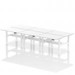 Air Back-to-Back 1200 x 800mm Height Adjustable 6 Person Office Bench Desk White Top with Cable Ports White Frame HA01846